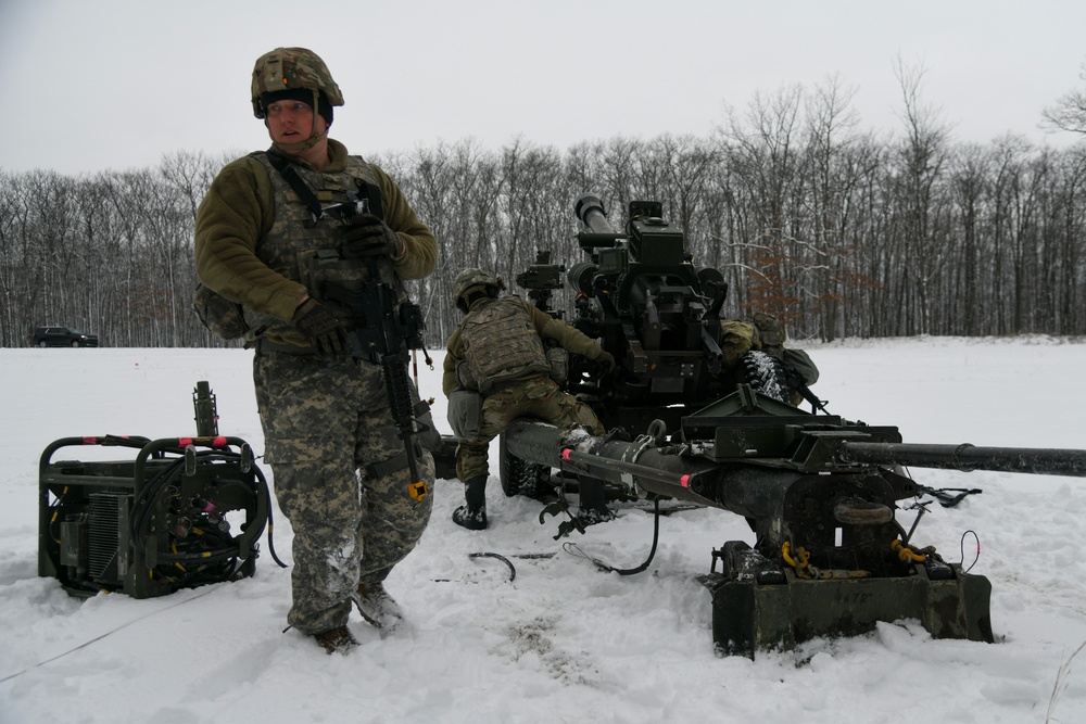 120th Field Artillery Regiment sets up M119 during Northern Strike 23-1