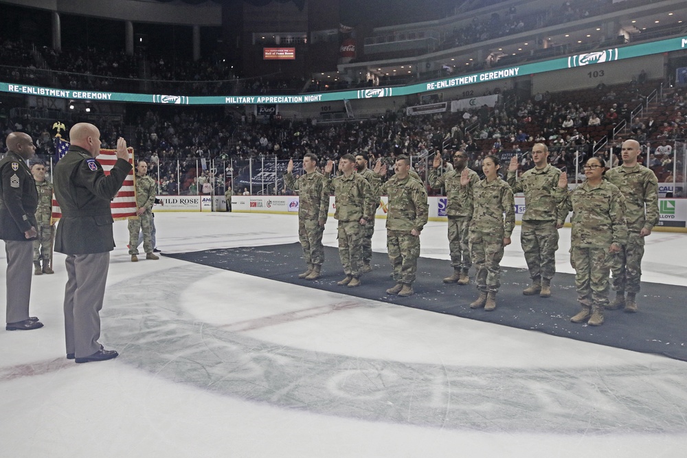 Maj. Gen. Baker reenlists Reserve Soldiers at Iowa Wild game