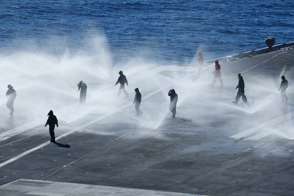 Abraham Lincoln conducts countermeasure washdown system test