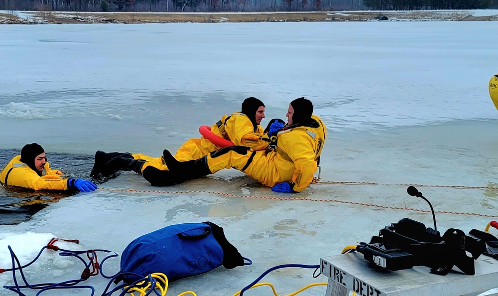 Fort McCoy firefighters train to save people clinging to ice with surface ice rescue training