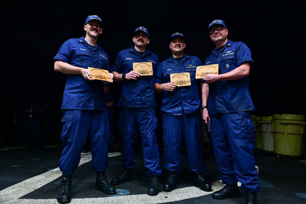 USCGC Spencer's crew gathers for a Cutterman ceremony
