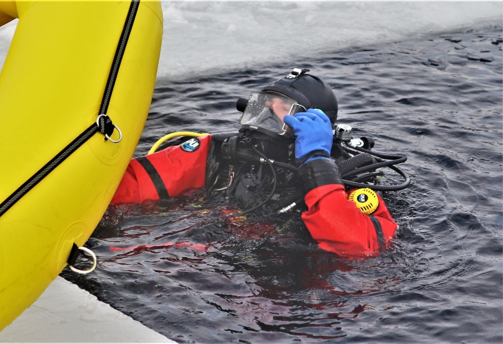 Fort McCoy Fire Department dive team conducts ice rescue training at frozen lake at Fort McCoy