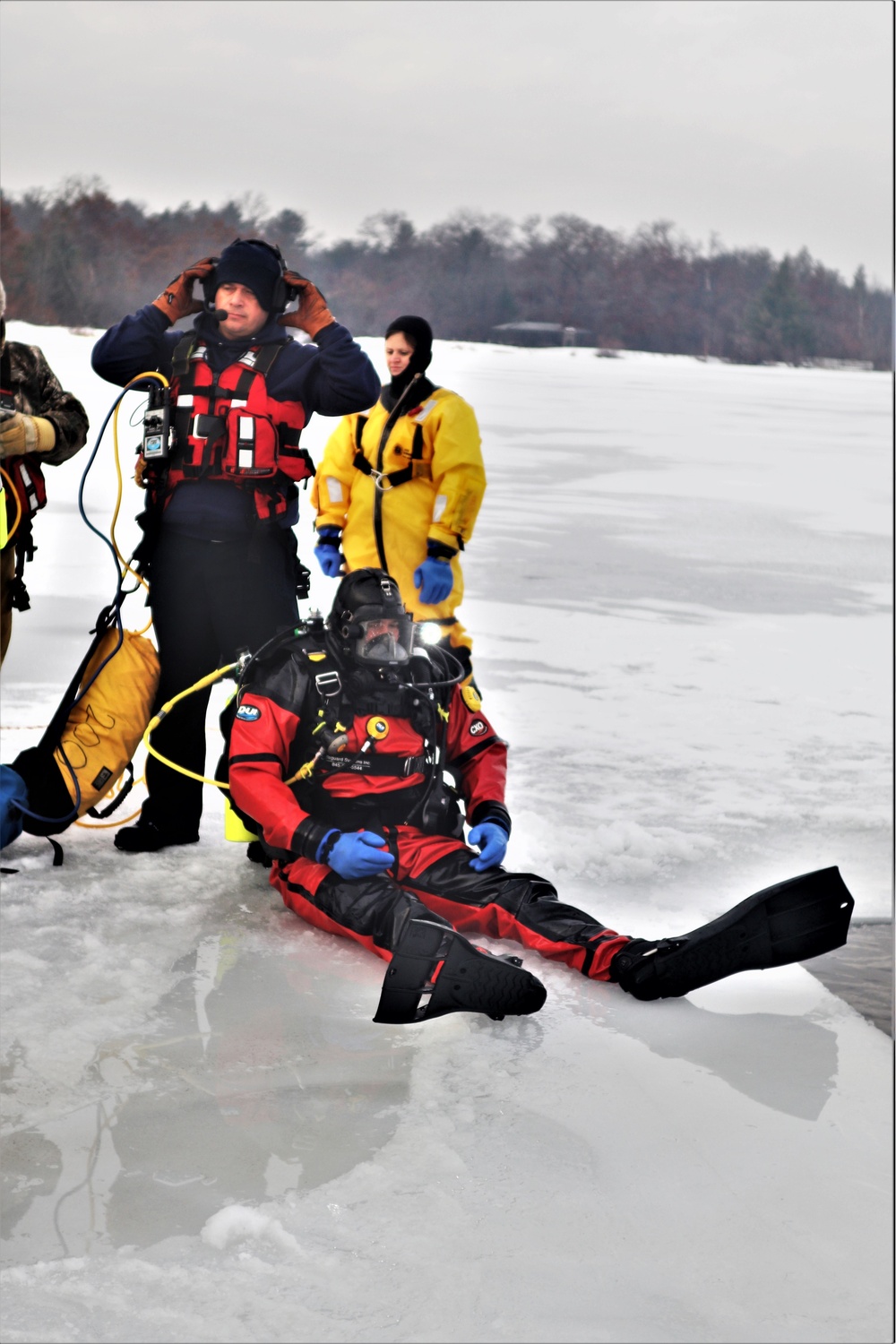 Fort McCoy Fire Department dive team conducts ice rescue training at frozen lake at Fort McCoy