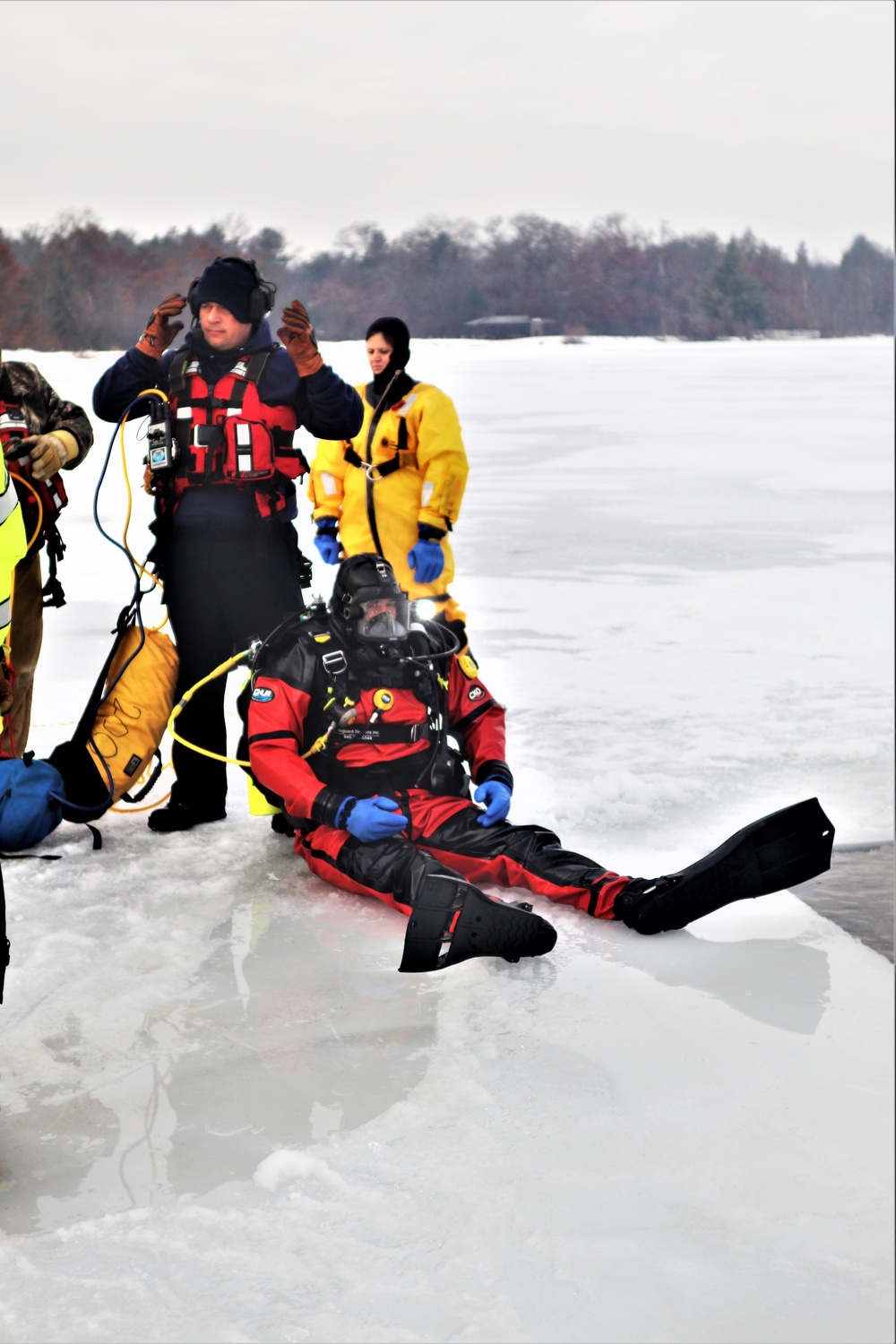 Fort McCoy Fire Department dive team conducts ice rescue training at frozen lake at Fort McCoy