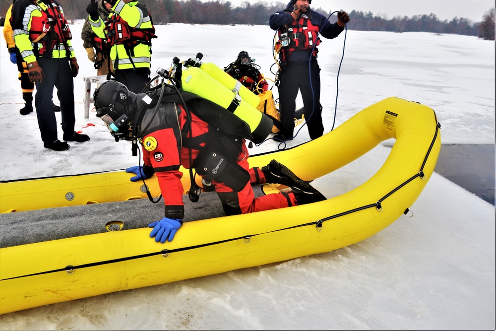 Fort McCoy Fire Department dive team conducts ice rescue training at frozen lake at Fort McCoy