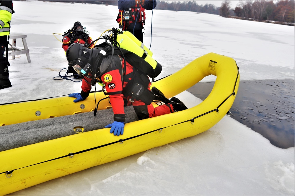 Fort McCoy Fire Department dive team conducts ice rescue training at frozen lake at Fort McCoy