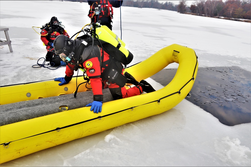 Fort McCoy Fire Department dive team conducts ice rescue training at frozen lake at Fort McCoy