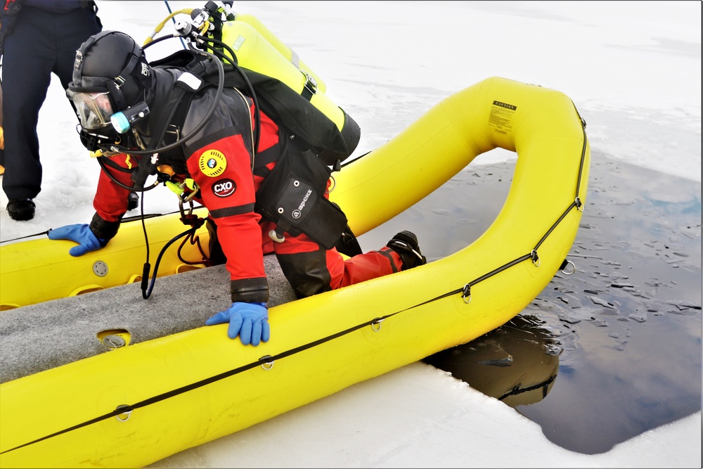 Fort McCoy Fire Department dive team conducts ice rescue training at frozen lake at Fort McCoy