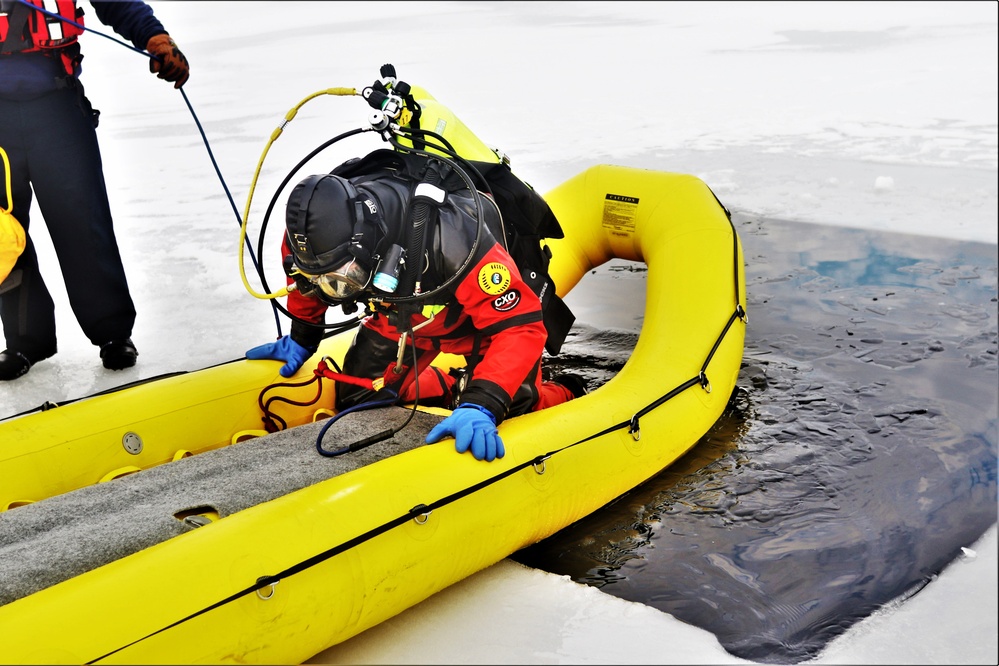 Fort McCoy Fire Department dive team conducts ice rescue training at frozen lake at Fort McCoy