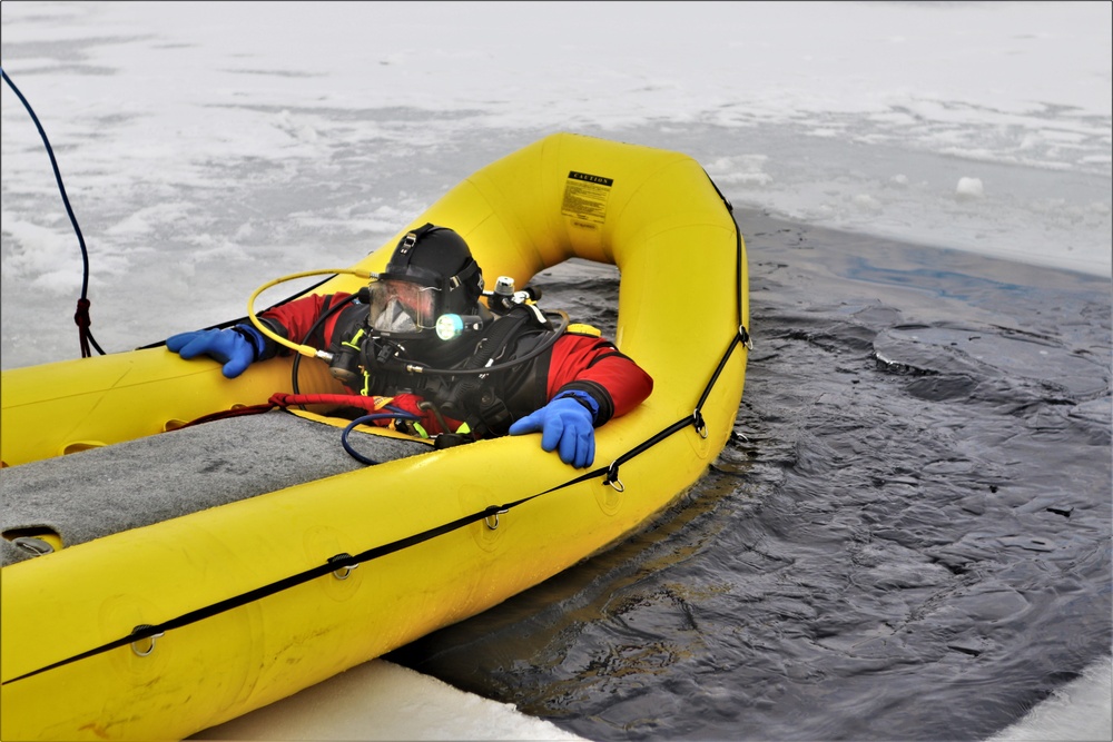 Fort McCoy Fire Department dive team conducts ice rescue training at frozen lake at Fort McCoy