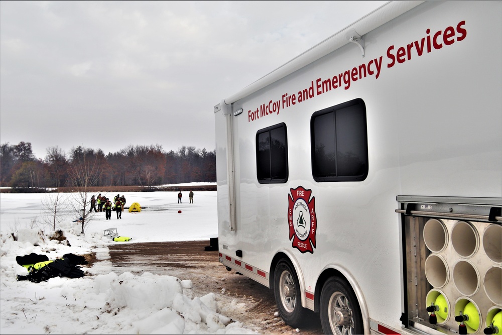 Fort McCoy Fire Department dive team conducts ice rescue training at frozen lake at Fort McCoy