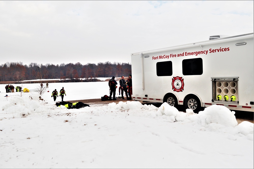 Fort McCoy Fire Department dive team conducts ice rescue training at frozen lake at Fort McCoy