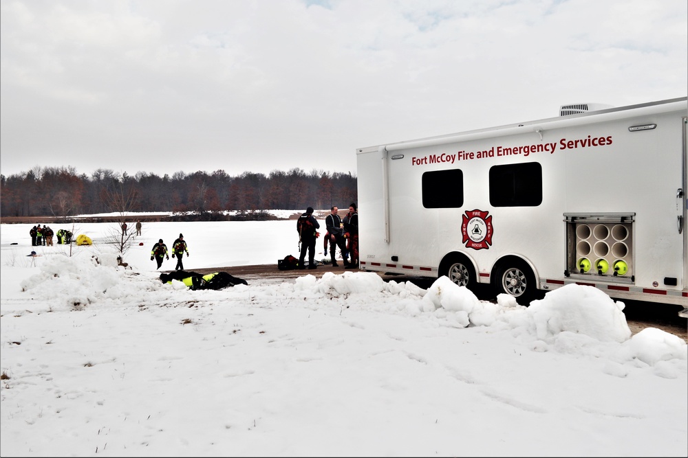 Fort McCoy Fire Department dive team conducts ice rescue training at frozen lake at Fort McCoy