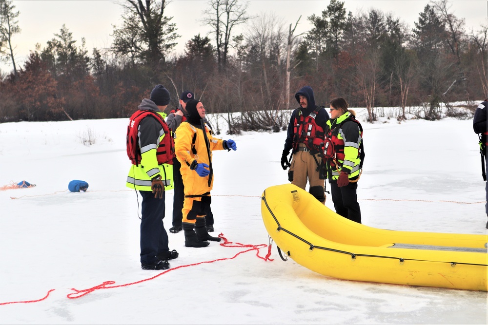 Fort McCoy Fire Department dive team conducts ice rescue training at frozen lake at Fort McCoy