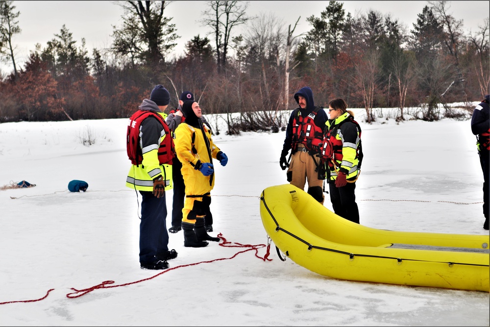 Fort McCoy Fire Department dive team conducts ice rescue training at frozen lake at Fort McCoy