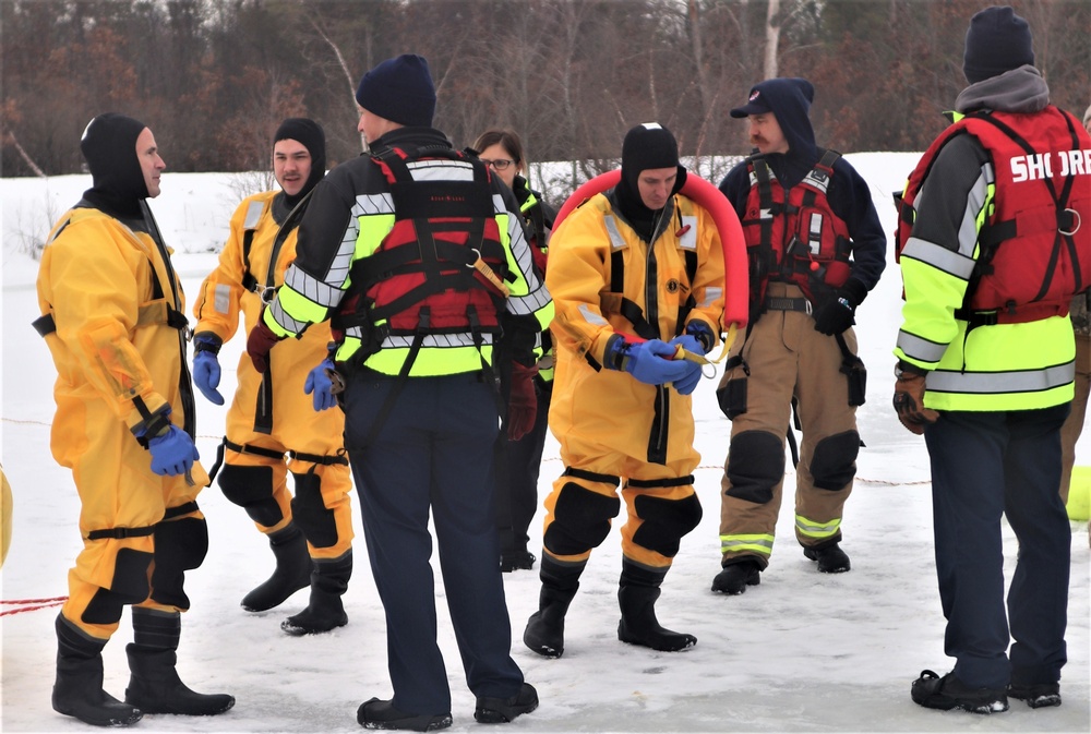 Fort McCoy Fire Department dive team conducts ice rescue training at frozen lake at Fort McCoy