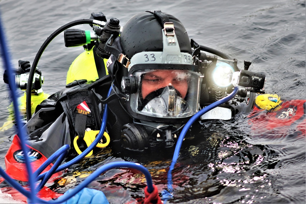 Fort McCoy Fire Department dive team conducts ice rescue training at frozen lake at Fort McCoy