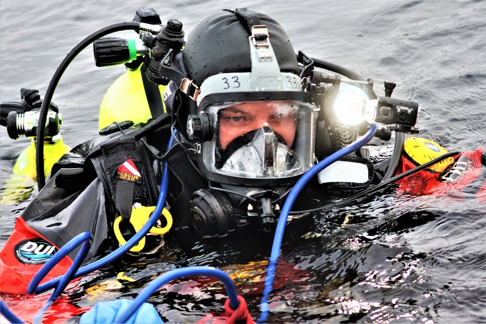 Fort McCoy Fire Department dive team conducts ice rescue training at frozen lake at Fort McCoy