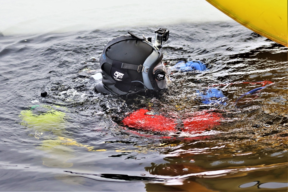 Fort McCoy Fire Department dive team conducts ice rescue training at frozen lake at Fort McCoy