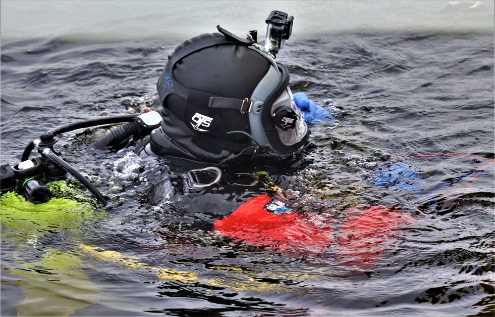 Fort McCoy Fire Department dive team conducts ice rescue training at frozen lake at Fort McCoy