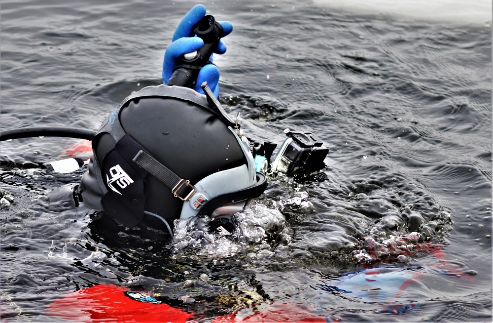 Fort McCoy Fire Department dive team conducts ice rescue training at frozen lake at Fort McCoy