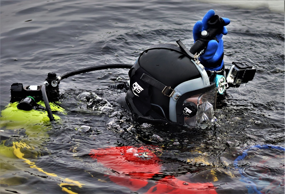 Fort McCoy Fire Department dive team conducts ice rescue training at frozen lake at Fort McCoy