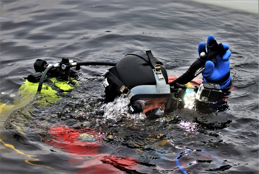 Fort McCoy Fire Department dive team conducts ice rescue training at frozen lake at Fort McCoy