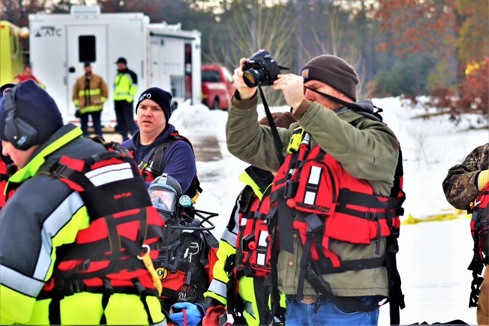 Fort McCoy Fire Department dive team conducts ice rescue training at frozen lake at Fort McCoy