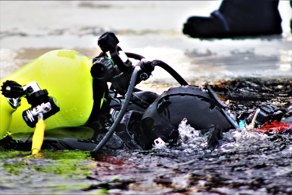 Fort McCoy Fire Department dive team conducts ice rescue training at frozen lake at Fort McCoy