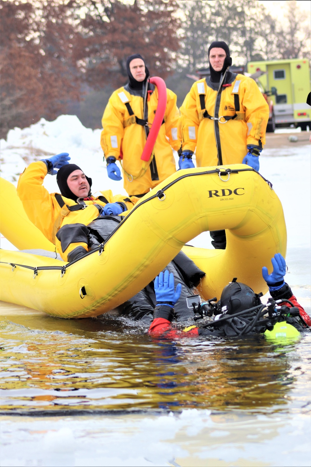 Fort McCoy Fire Department dive team conducts ice rescue training at frozen lake at Fort McCoy