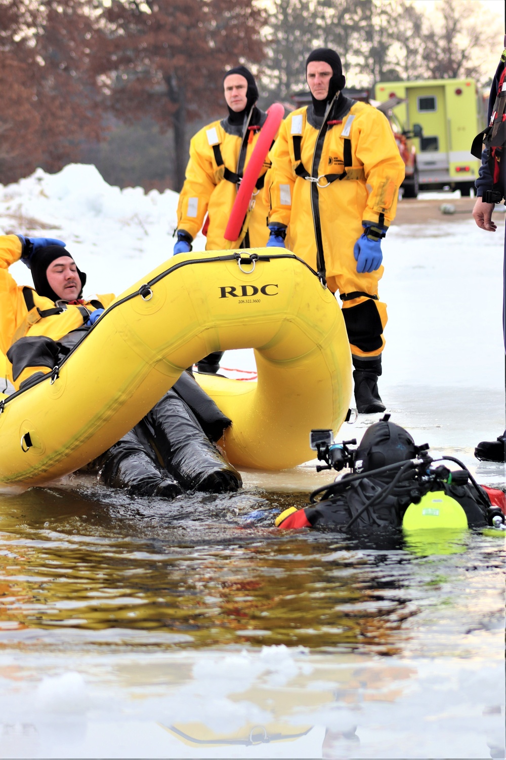 Fort McCoy Fire Department dive team conducts ice rescue training at frozen lake at Fort McCoy