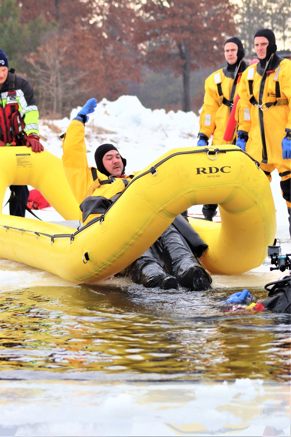 Fort McCoy Fire Department dive team conducts ice rescue training at frozen lake at Fort McCoy