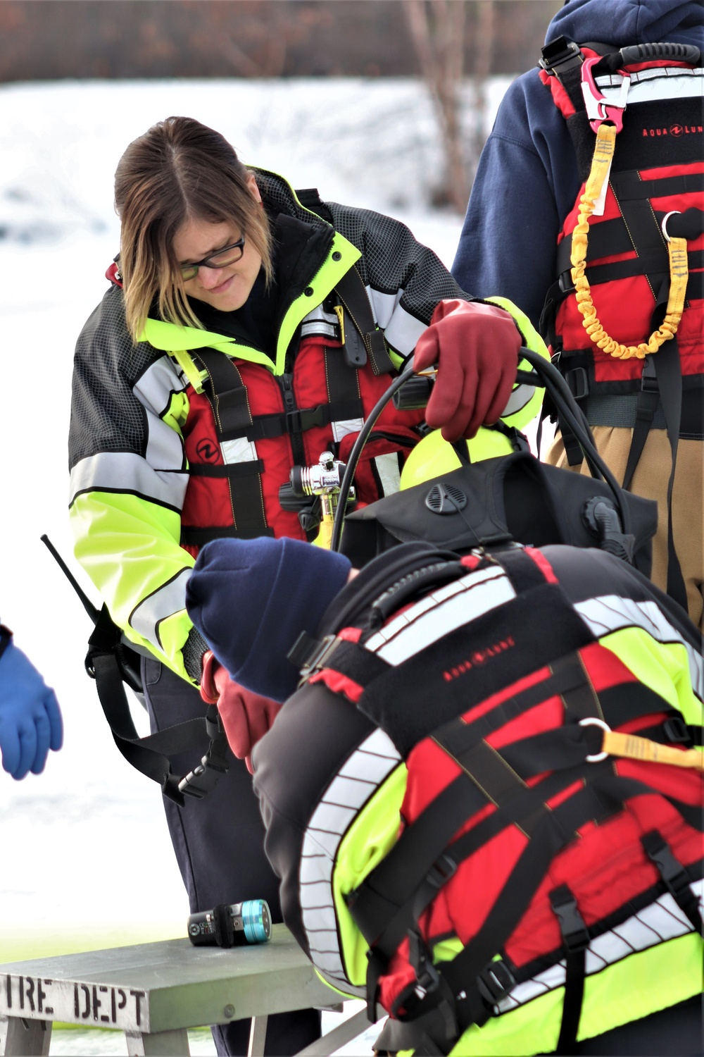 Fort McCoy Fire Department dive team conducts ice rescue training at frozen lake at Fort McCoy