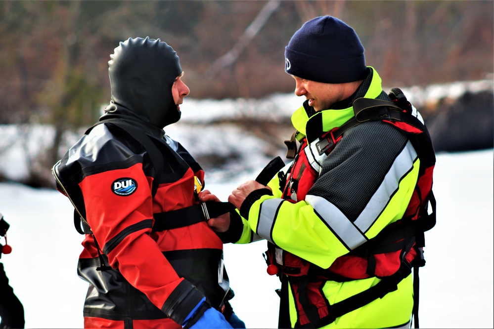 Fort McCoy Fire Department dive team conducts ice rescue training at frozen lake at Fort McCoy