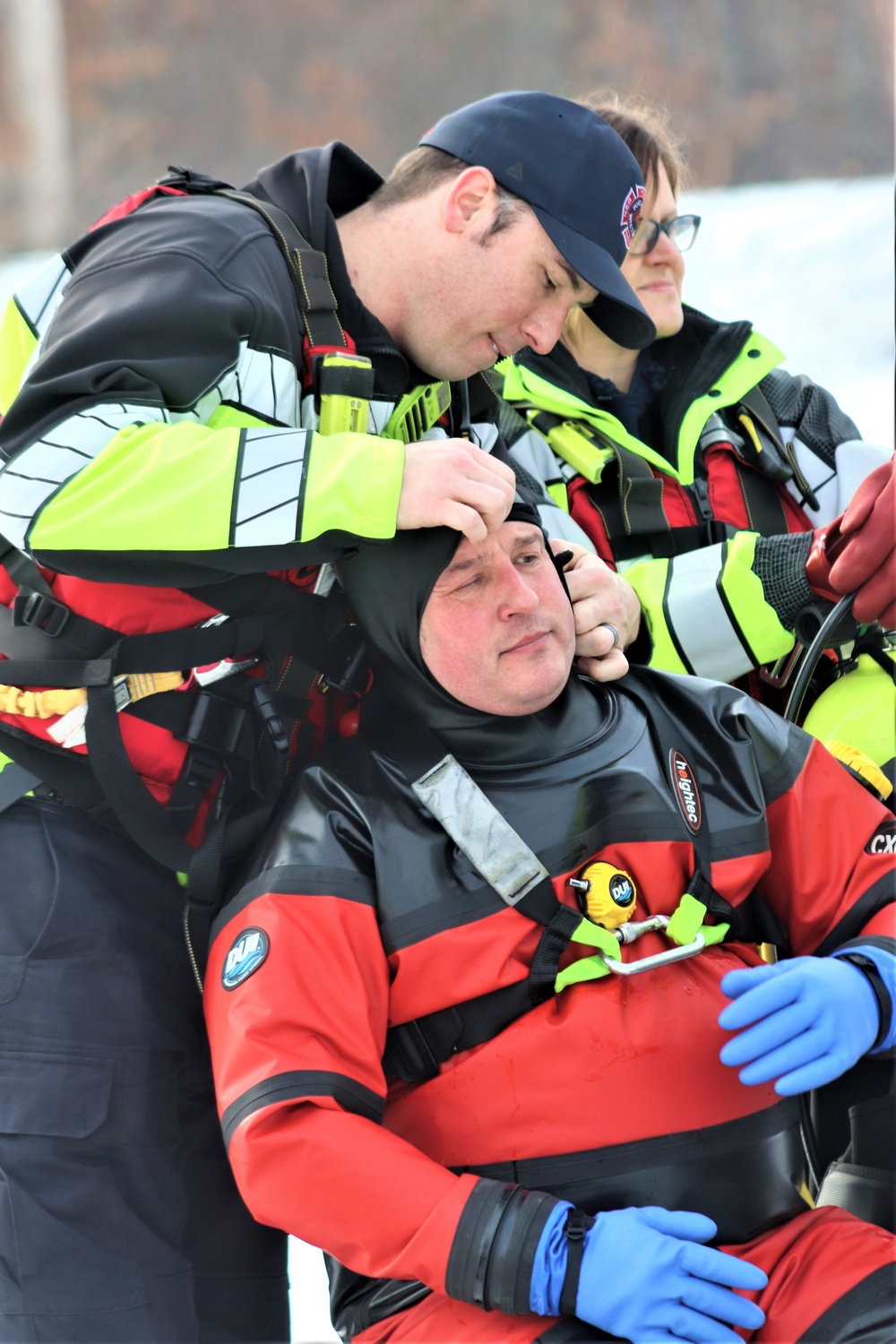 Fort McCoy Fire Department dive team conducts ice rescue training at frozen lake at Fort McCoy