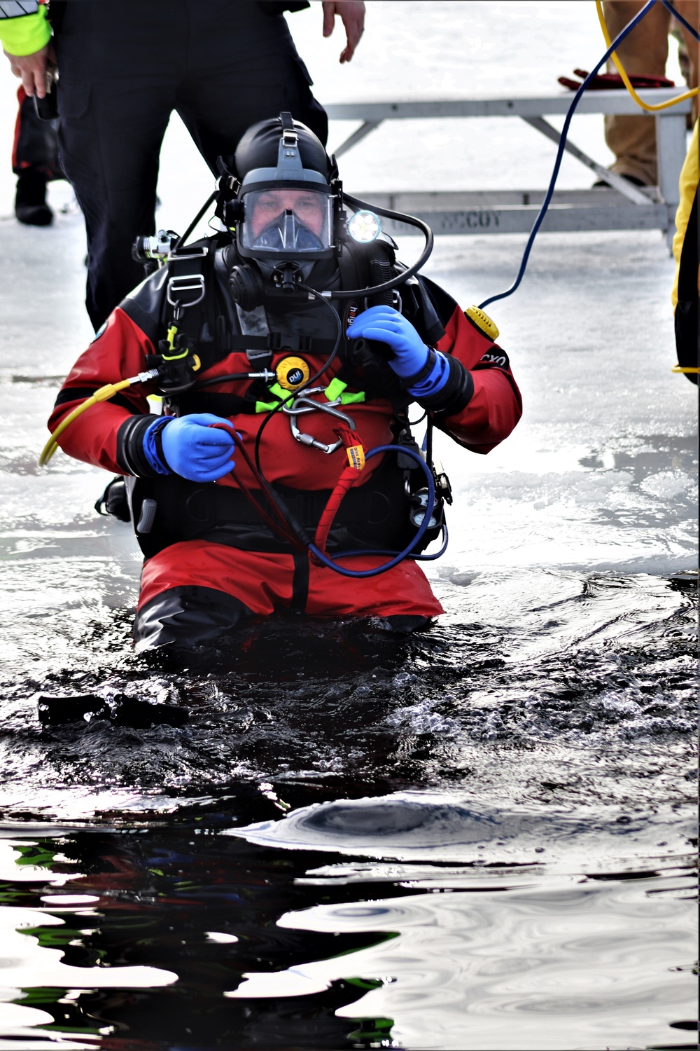 Fort McCoy Fire Department dive team conducts ice rescue training at frozen lake at Fort McCoy