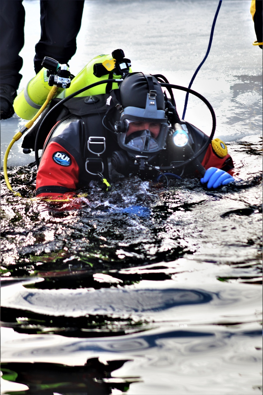 Fort McCoy Fire Department dive team conducts ice rescue training at frozen lake at Fort McCoy