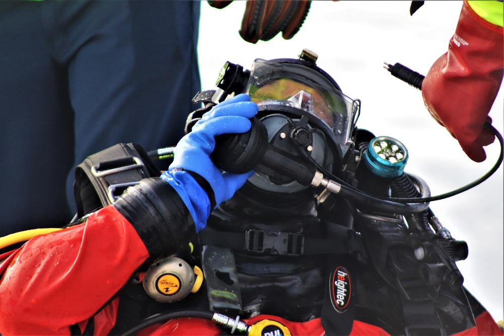 Fort McCoy Fire Department dive team conducts ice rescue training at frozen lake at Fort McCoy