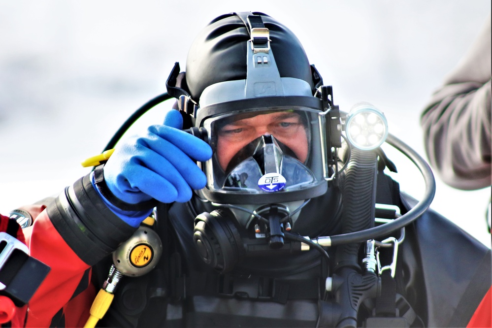 Fort McCoy Fire Department dive team conducts ice rescue training at frozen lake at Fort McCoy