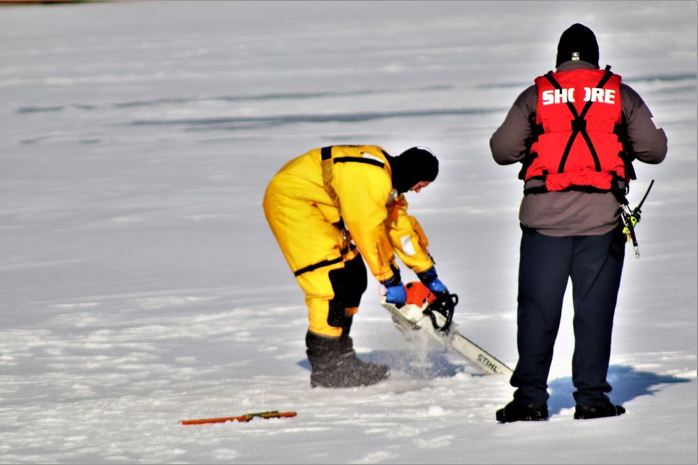 Fort McCoy Fire Department dive team conducts ice rescue training at frozen lake at Fort McCoy