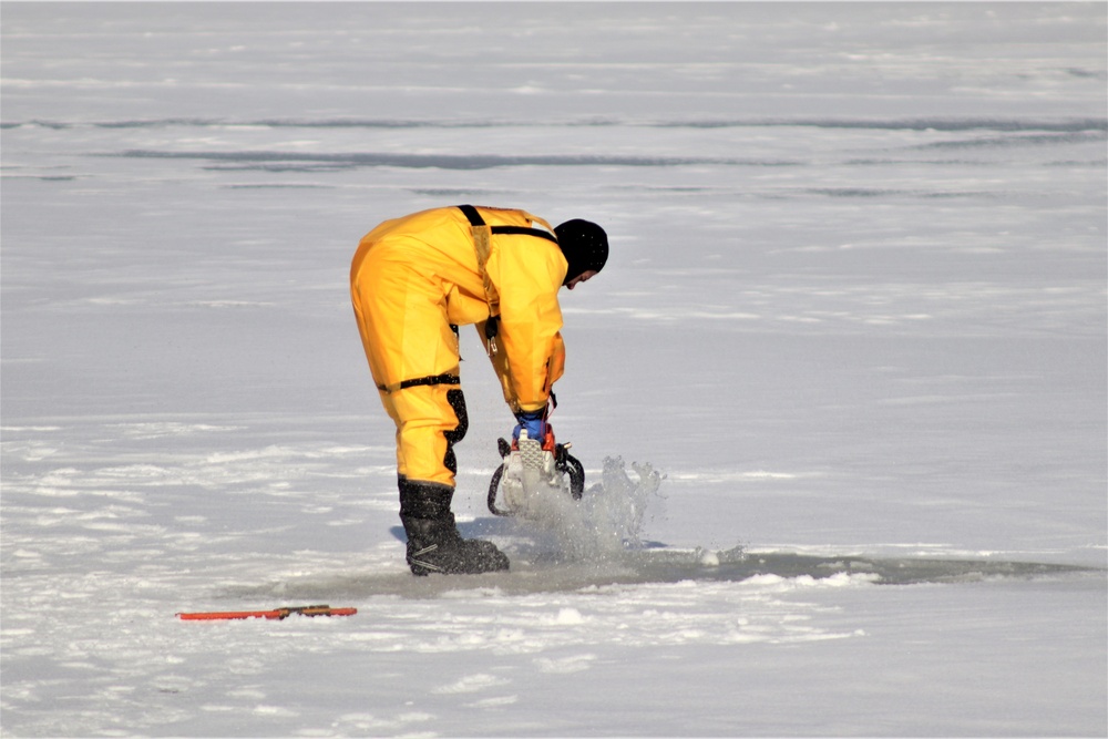 Fort McCoy Fire Department dive team conducts ice rescue training at frozen lake at Fort McCoy