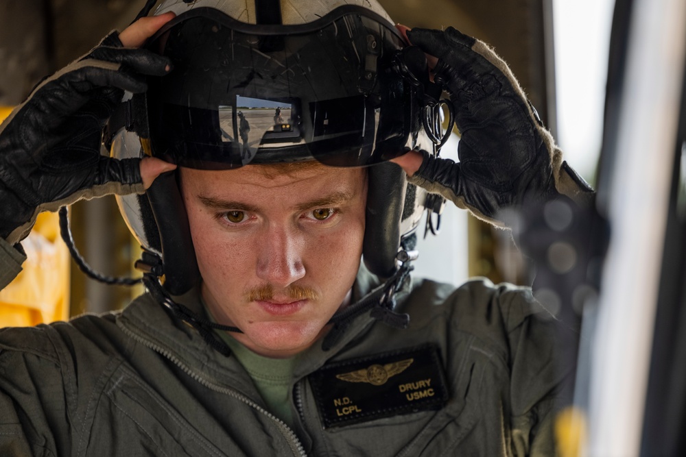 U.S. Marine Corps Brig. Gen. George Rowell flies a UH-1Y attached to HMLA-267