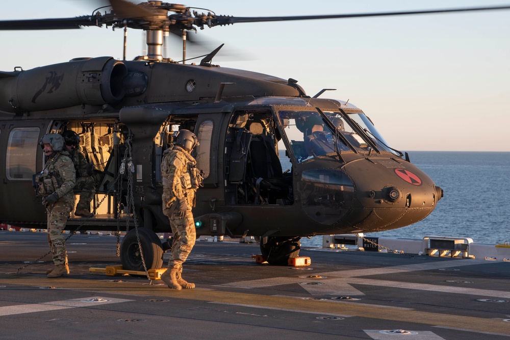 USS Tripoli Conducts Flight Operations the U.S. Army's 16th Combat Aviation Brigade