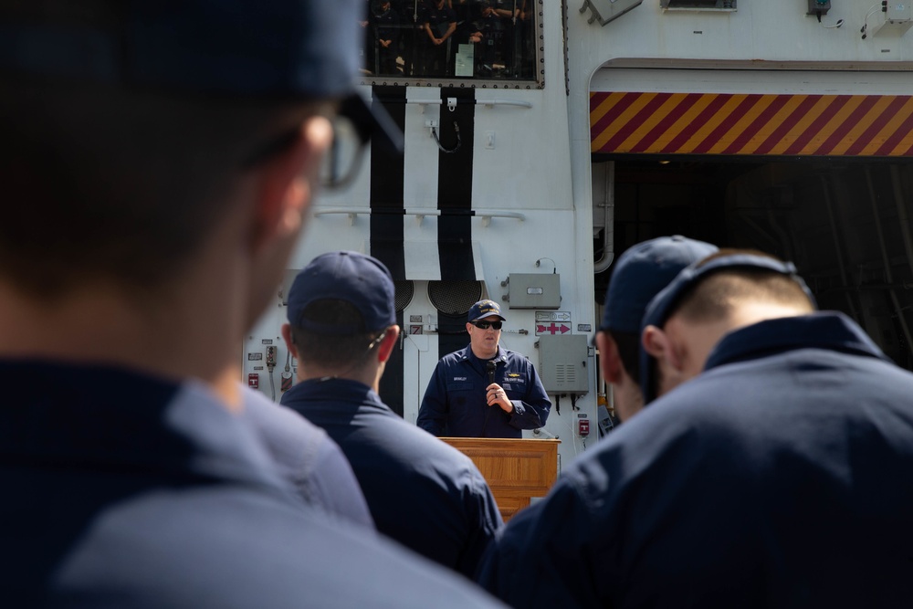 USCGC Stone’s crew holds all hands meeting