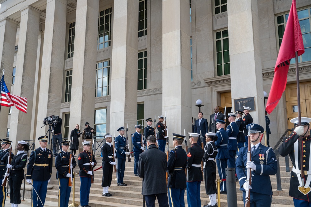 Secretary Austin hosts Albanian Defense Minister Niko Peleshi