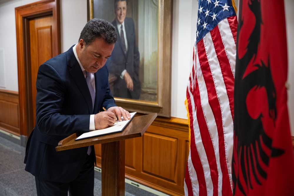 Secretary Austin hosts Albanian Defense Minister Niko Peleshi