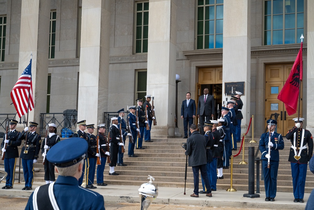 Secretary Austin hosts Albanian Defense Minister Niko Peleshi