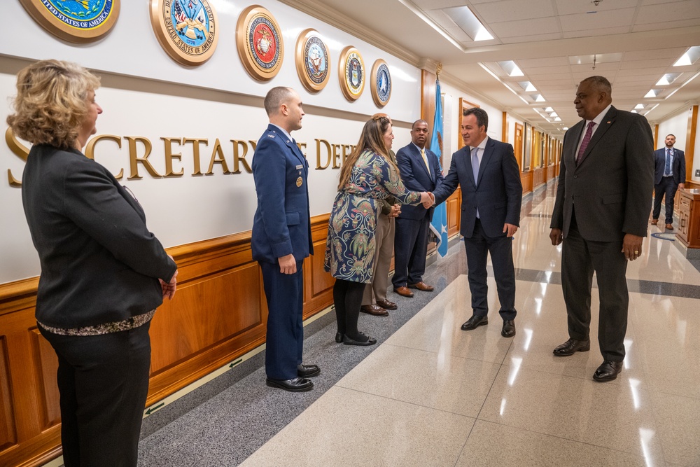 Secretary Austin hosts Albanian Defense Minister Niko Peleshi