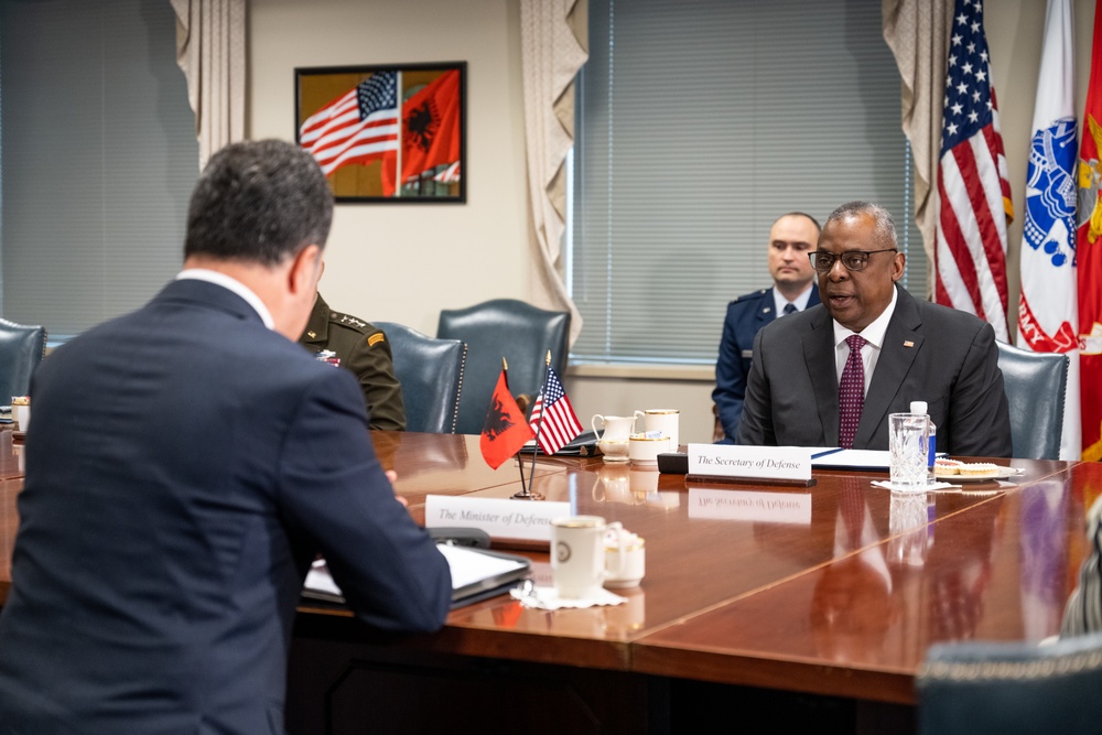 Secretary Austin hosts Albanian Defense Minister Niko Peleshi
