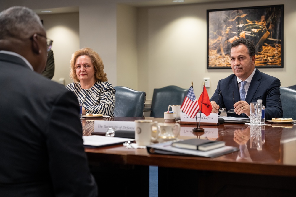 Secretary Austin hosts Albanian Defense Minister Niko Peleshi